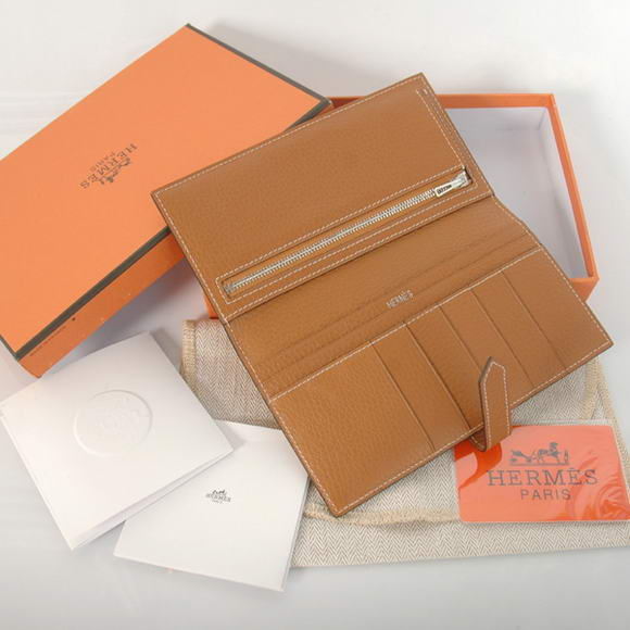 1:1 Quality Hermes Bearn Japonaise Smooth Leather Bi-Fold Wallets H208 Camel Replica